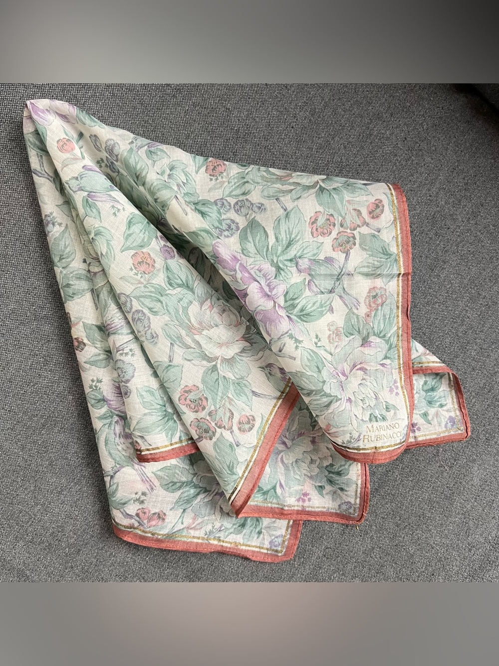Mariano Rubinacci Floral Print Neckerchief Pocket Square Bandana Earth Tone NWOT